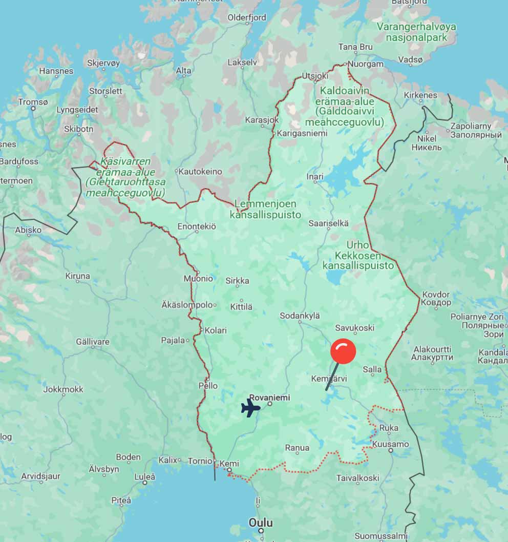 Situer notre gîte sur la carte de la Laponie finlandaise